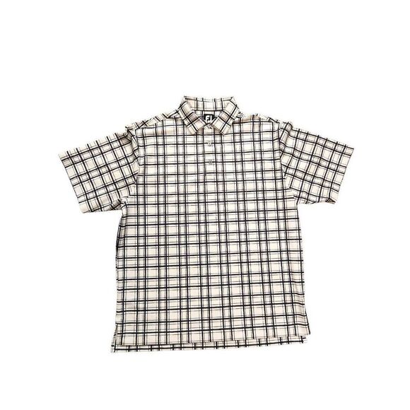FootJoy FJ men's Large Polo plaid black white performance 3 button poly stretch - Picture 6 of 7